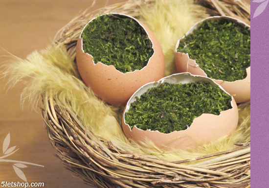 Mohás tojások kosárban - dekoráció húsvétra